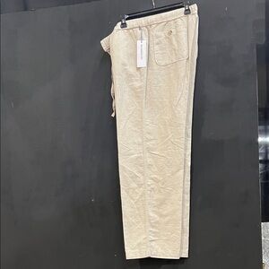 Flax Beige Linen-Blend Drawstring Chinos